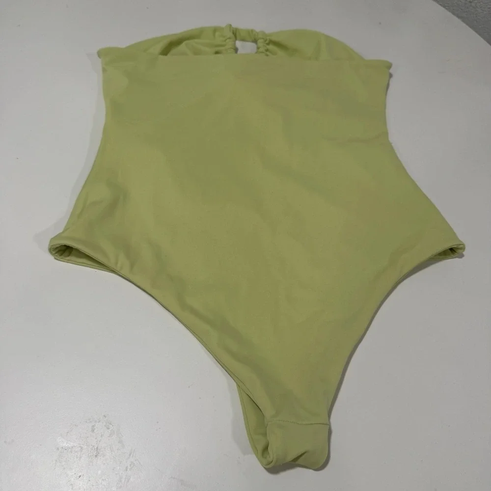 Vivid Swim Lime Green Tie Front Strapless One Piece Swimsuit Size L